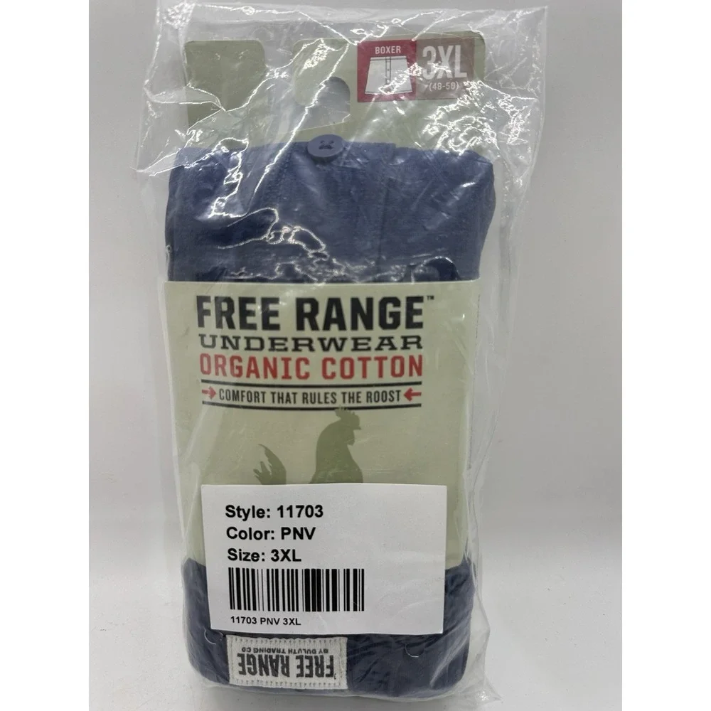 Duluth Trading Free Range Organic Cotton Boxers 3XL Blue New Sealed